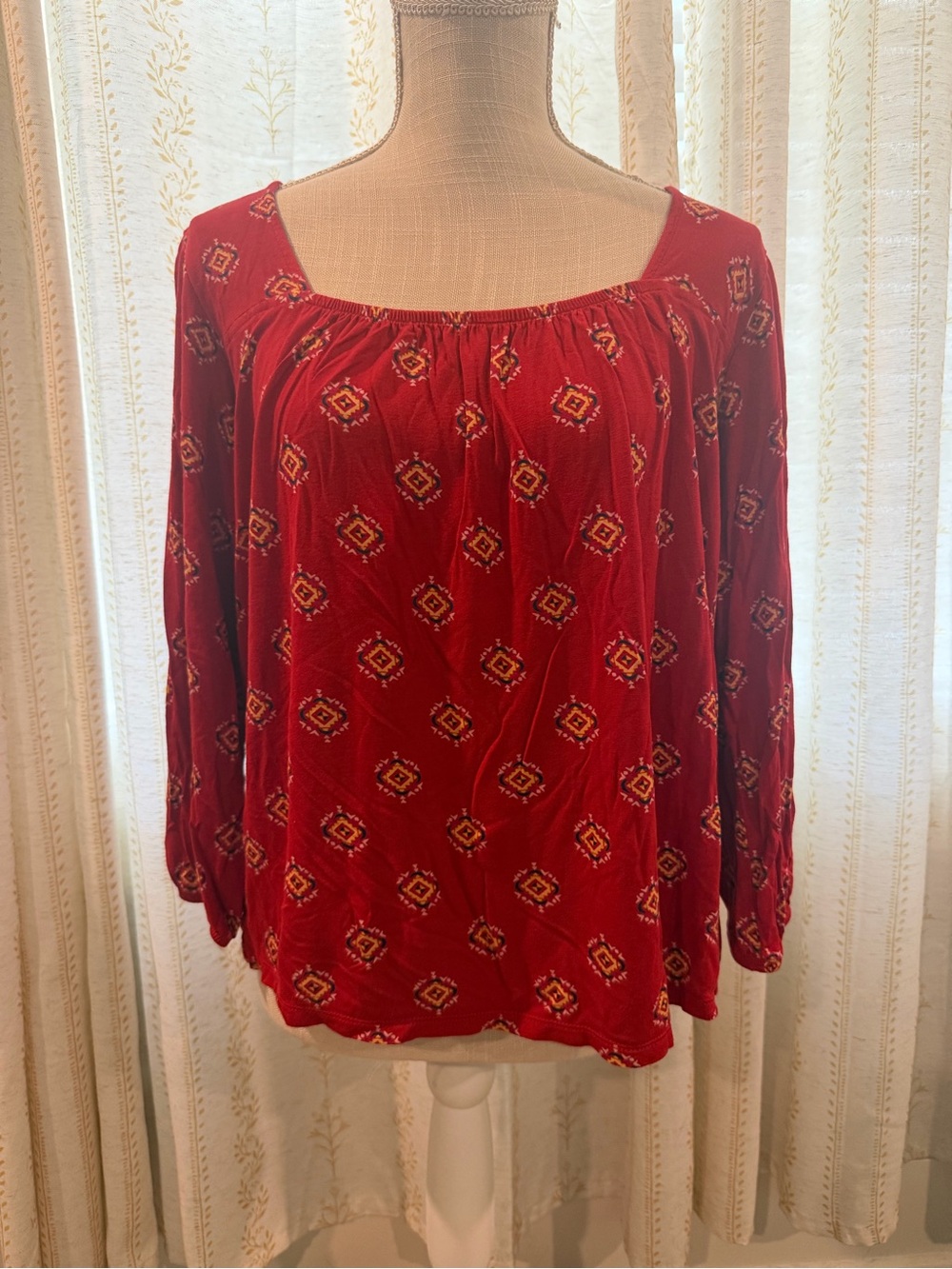 Old Navy Red Printed Square-Neck Blouse